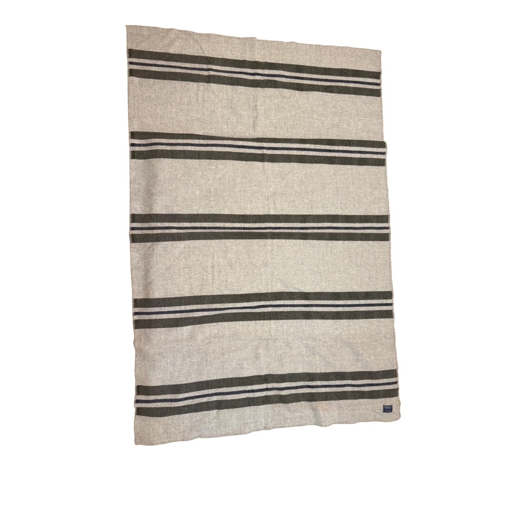 Faribault Woolen Mill Co 100% Virgin Wool Blanket Gray Striped Made in USA 76x51